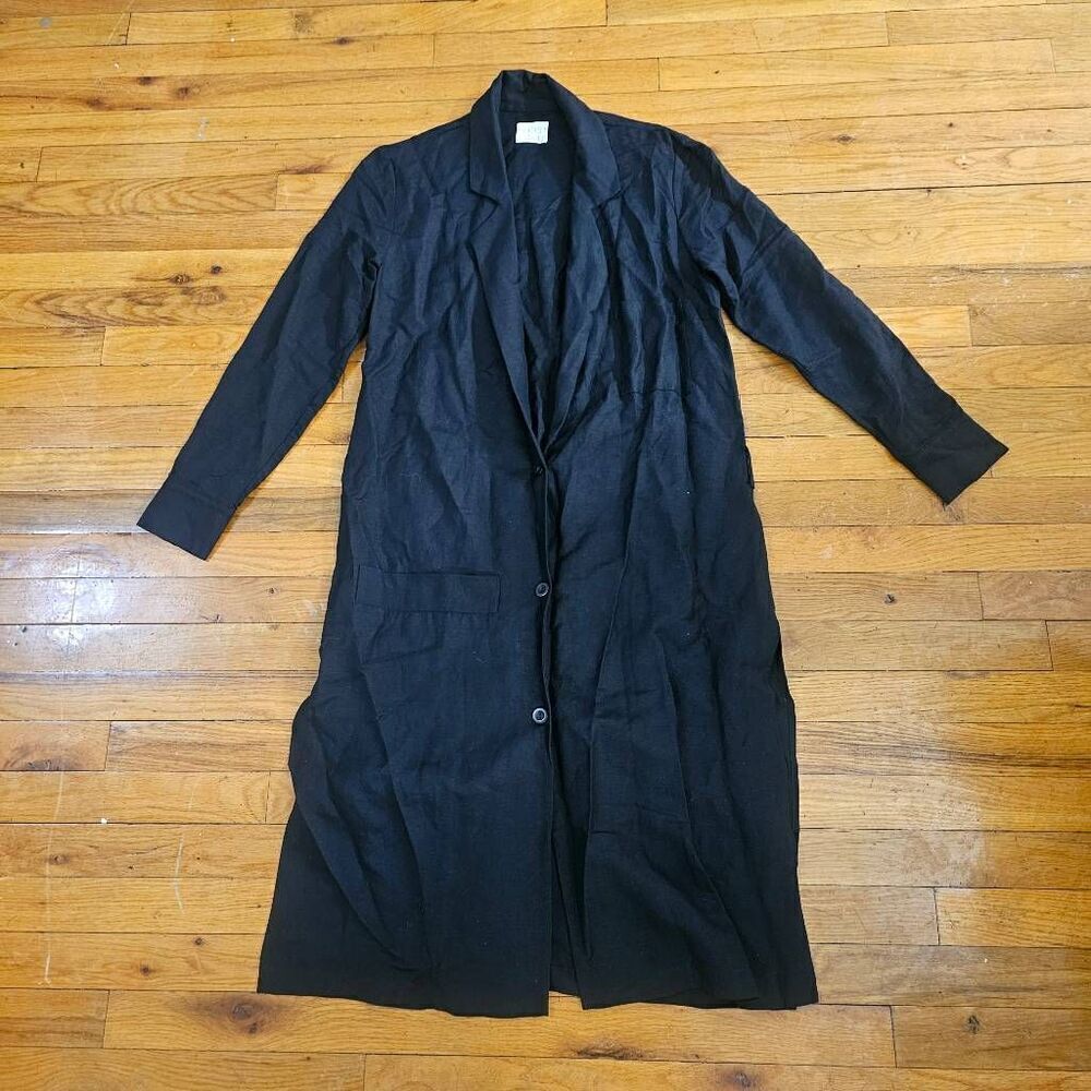 First Rite Black Linen Cardigan Button Front Pockets